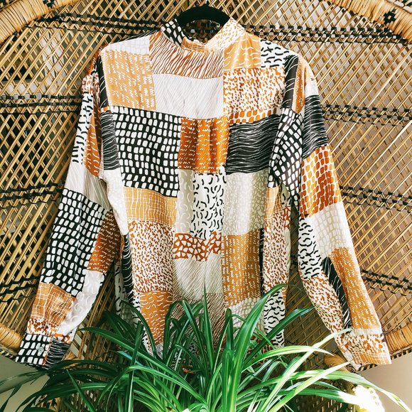 NWOT Abstract print satin button up blouse - Picture 2 of 4